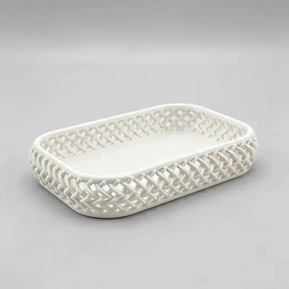 Woven Hollow Desktop Storage Tray, Jewelry and Makeup Brush Organizer for Entryway and Vanity