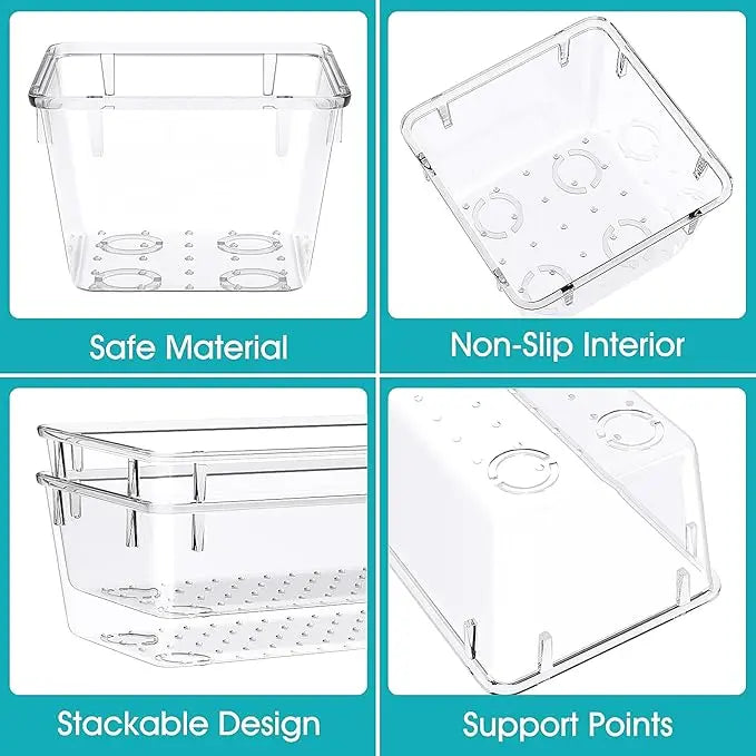 Clear Plastic Drawer Organizers Set - 28 PCS Trays for Makeup, Jewelry, Kitchen Utensils, Gadgets & Office Accessories in Boxes Cabinet Transparent Multicolor