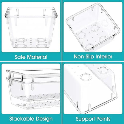 Clear Plastic Drawer Organizers Set - 28 PCS Trays for Makeup, Jewelry, Kitchen Utensils, Gadgets & Office Accessories in Boxes Cabinet Transparent Multicolor