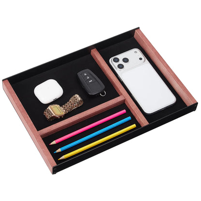 Gaomon Sturdy Frame Multi-Compartment Iron-Paulownia Wood Desk Organizer Tray - 1pc Minimalist Tidy, Desktop Pen Holder, Office Accessory for Home/Office Nightstand, Black & Wood Tone