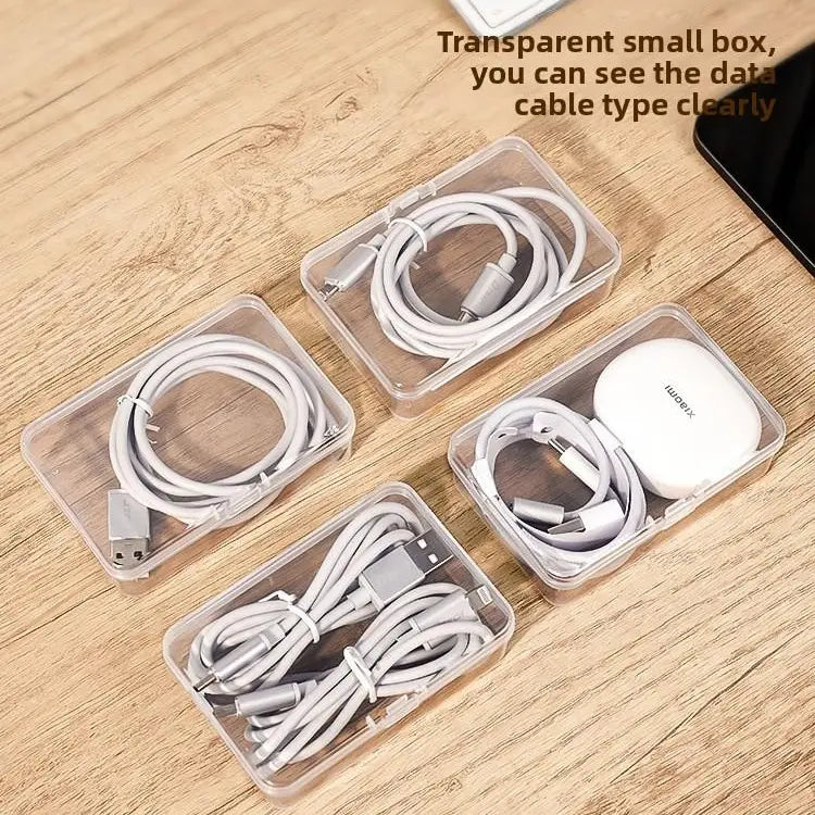 Cable Organizer Box Set - 8 Square PP Storage Boxes with Lids, 7 Small Flip-Style & 1 Large, Durable Desktop Charging Organizer for Home Office
