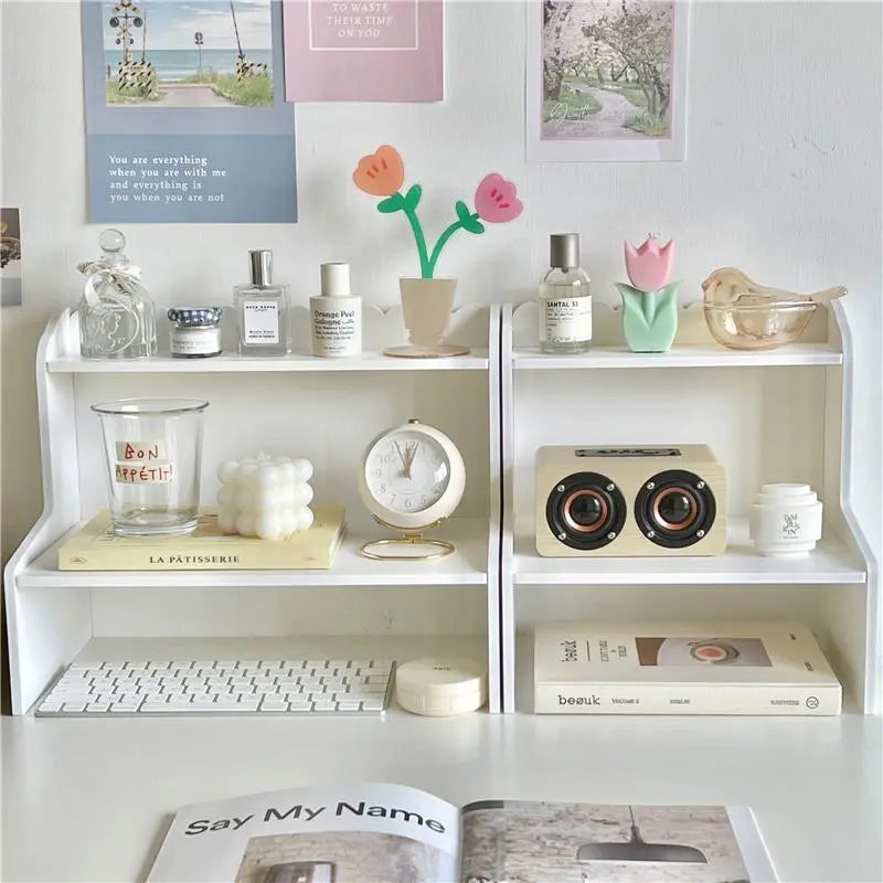 Double-Layer Storage Rack, Desktop Organizer Shelf, Multi-Functional Desk & Makeup Supplies Holder, Multi Purpose Organizers, Desk Accessories for Home and Office Use