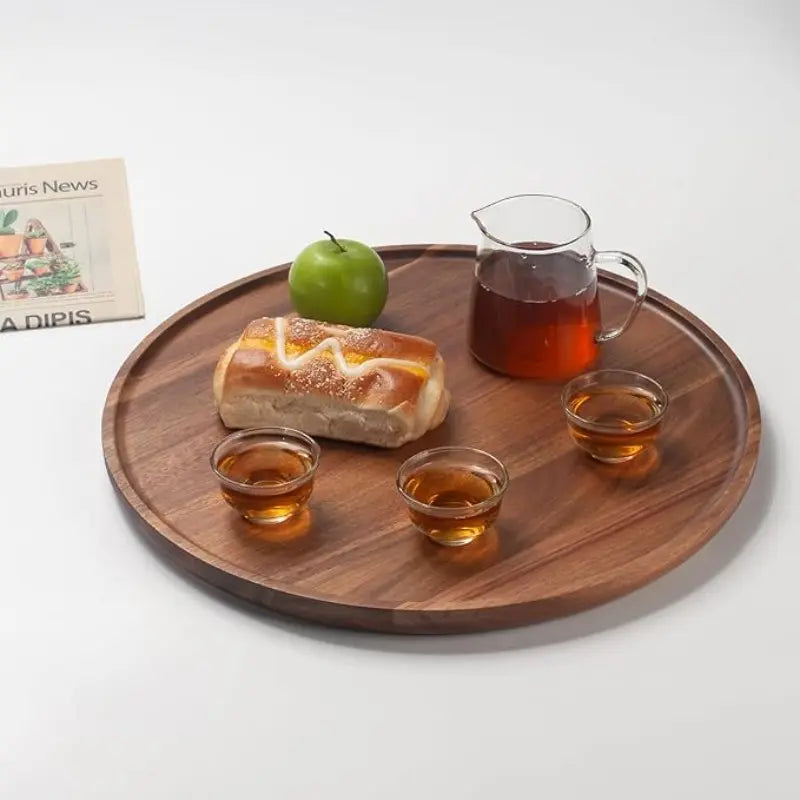 Wooden Round Storage Tray, 1-Piece Multifunctional Desktop Organizer for Bathroom, Bedroom & Living Room