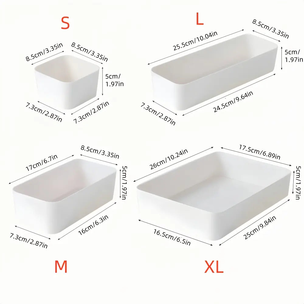 SANNAX 7-Pack Collapsible Modular Drawer Organizer Trays, White Plastic Dividers with Multi-Size Free Combination, Home Organizing Set for Kitchen, Makeup Vanity Storage