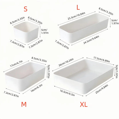 SANNAX 7-Pack Collapsible Modular Drawer Organizer Trays, White Plastic Dividers with Multi-Size Free Combination, Home Organizing Set for Kitchen, Makeup Vanity Storage