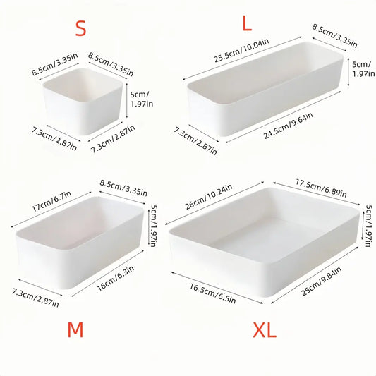 SANNAX 7-Pack Collapsible Modular Drawer Organizer Trays, White Plastic Dividers with Multi-Size Free Combination, Home Organizing Set for Kitchen, Makeup Vanity Storage