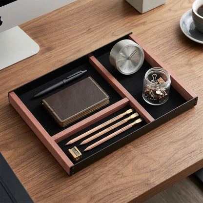 Minimalist Iron-Wood Velvet Rectangular 3-Compartment Storage Tray Organiser - Compartment Box for Desk, Dining Table, Ideal Home & Bathroom Supplies Gift