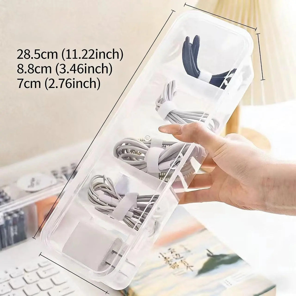 Data cable Storage box Power supply Charging cable Mobile phone charger Household finishing artifact Desktop cable box Winding device Plastic Organizer Bins